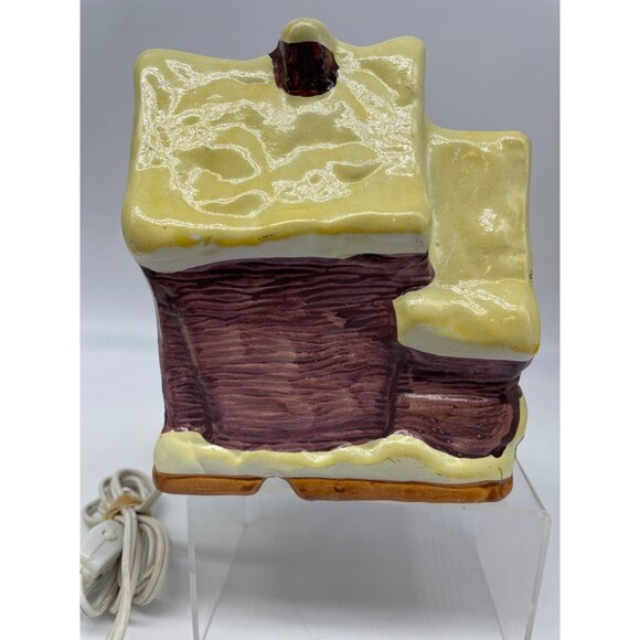 Vtg Holiday Ceramic Illuminated Cabin Snow House Hand Painted Village - Picture 4 of 15